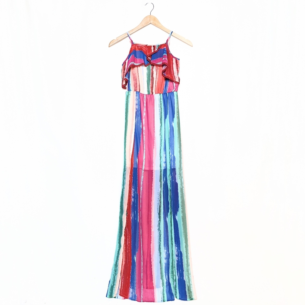 candie's pom-pom ruffle maxi dress
